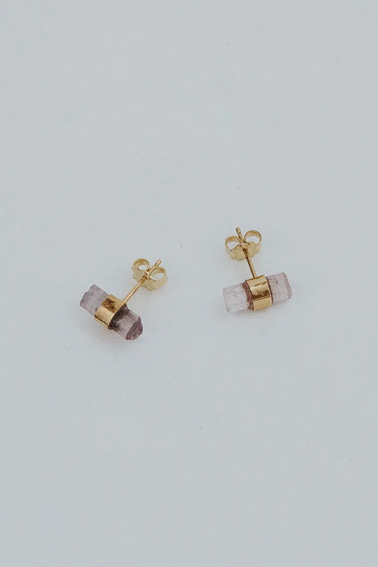 Banded Crystal Studs - Pink Tourmaline