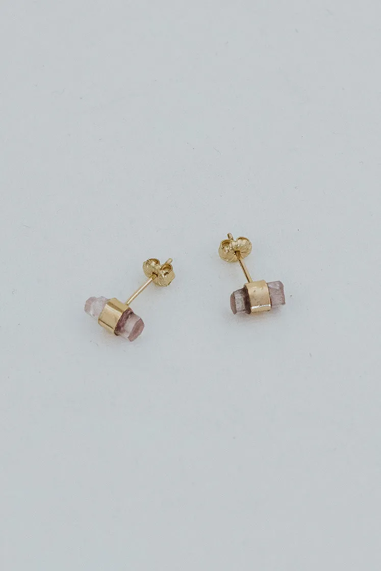 Banded Crystal Studs - Pink Tourmaline