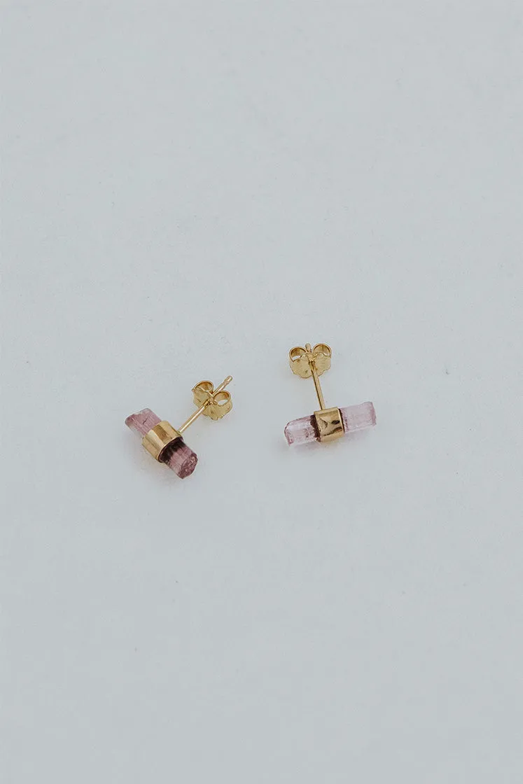 Banded Crystal Studs - Pink Tourmaline