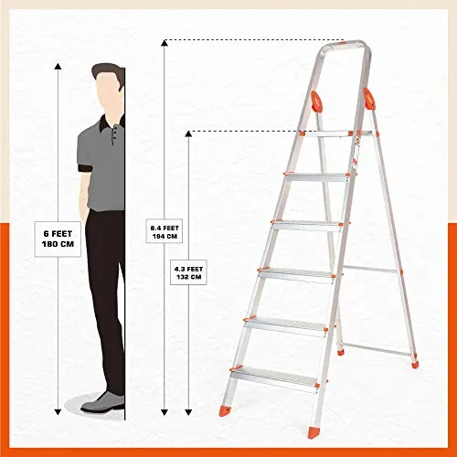 Bathla Advance 6-Step Foldable Aluminium Ladder with Sure-Hinge Technology (Orange)