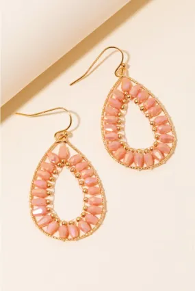 Beaded Tear Dangle Hook Earrings - Light Pink