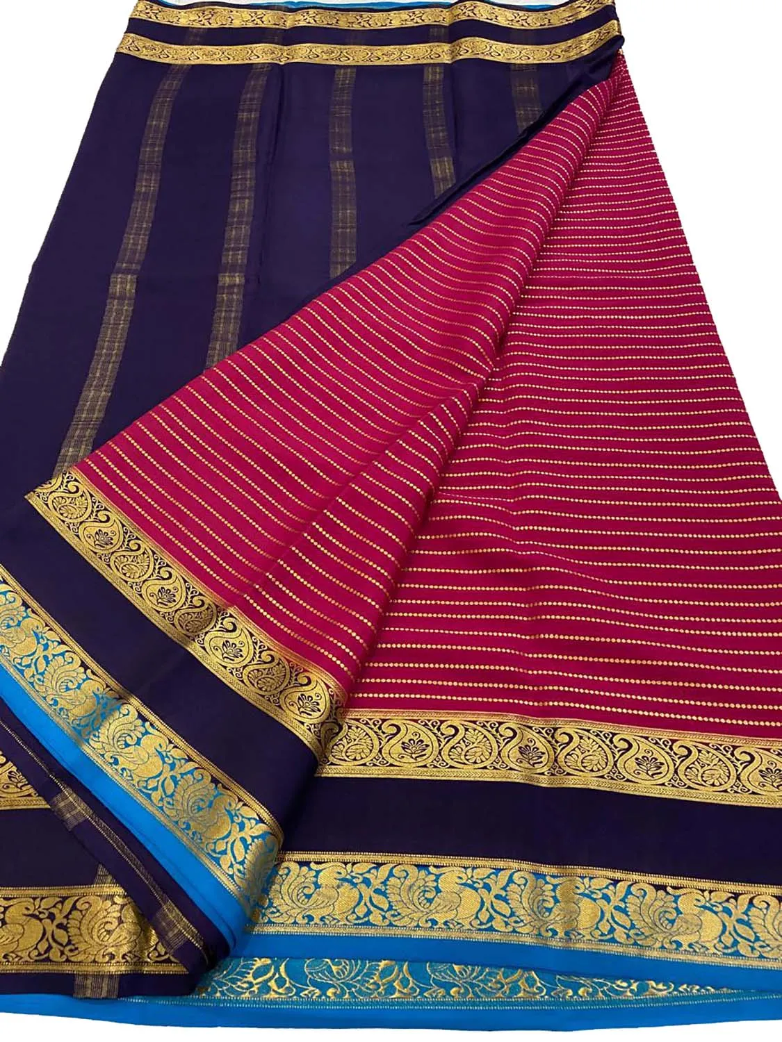 Beautiful Pink Handloom Mysore Crepe Silk Saree