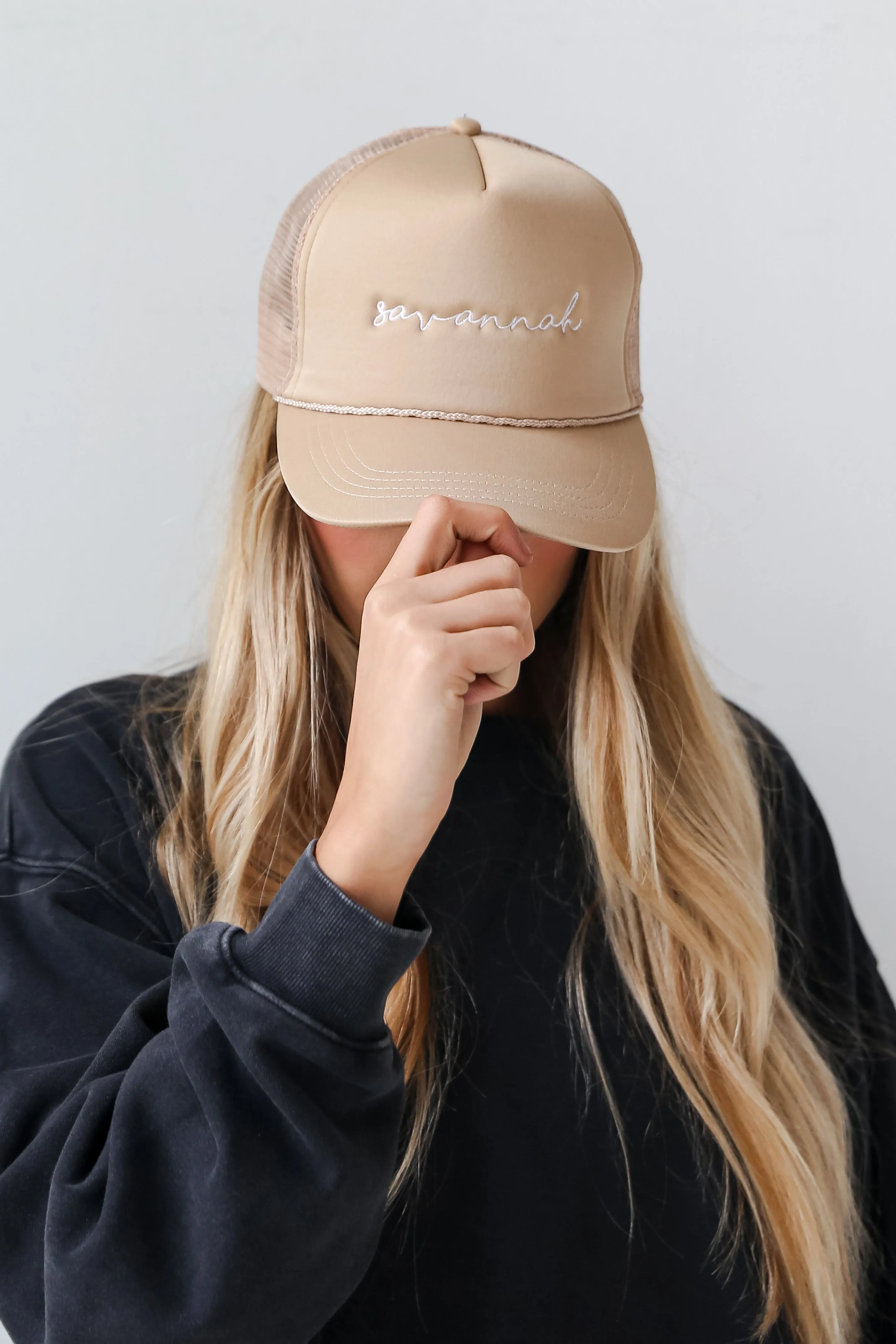 Beige Savannah Script Trucker Hat