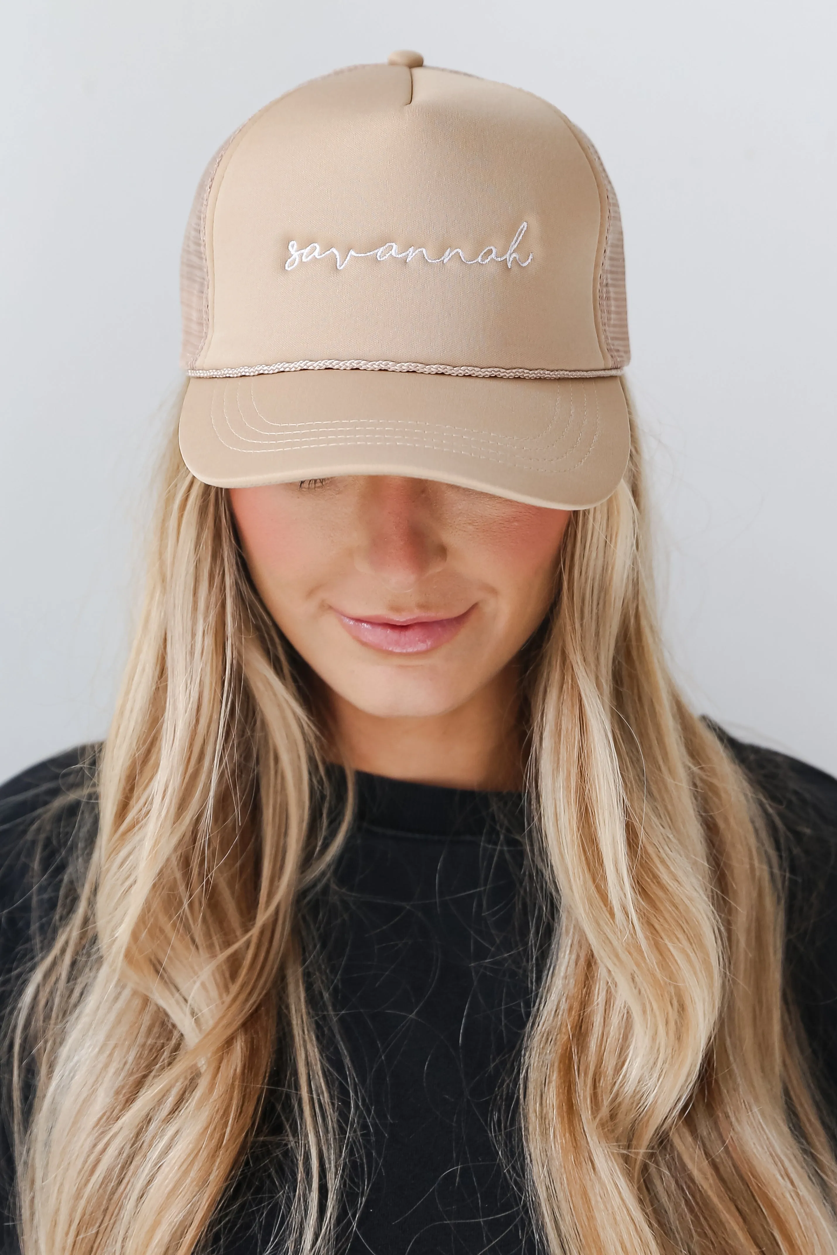 Beige Savannah Script Trucker Hat