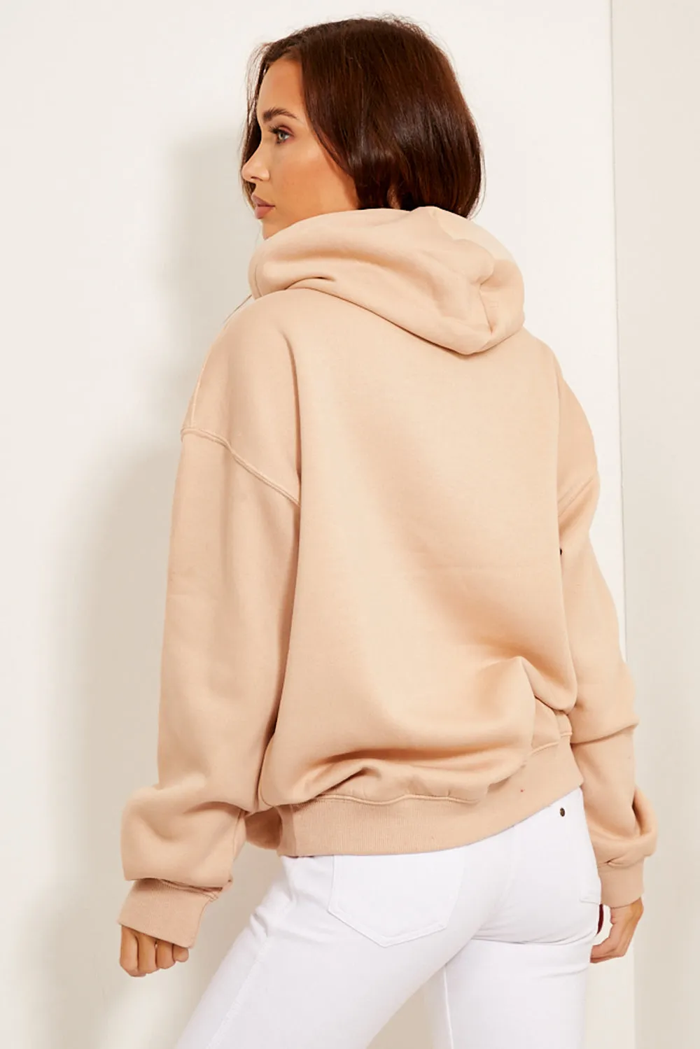 Beige Sequin Lips Hoodie