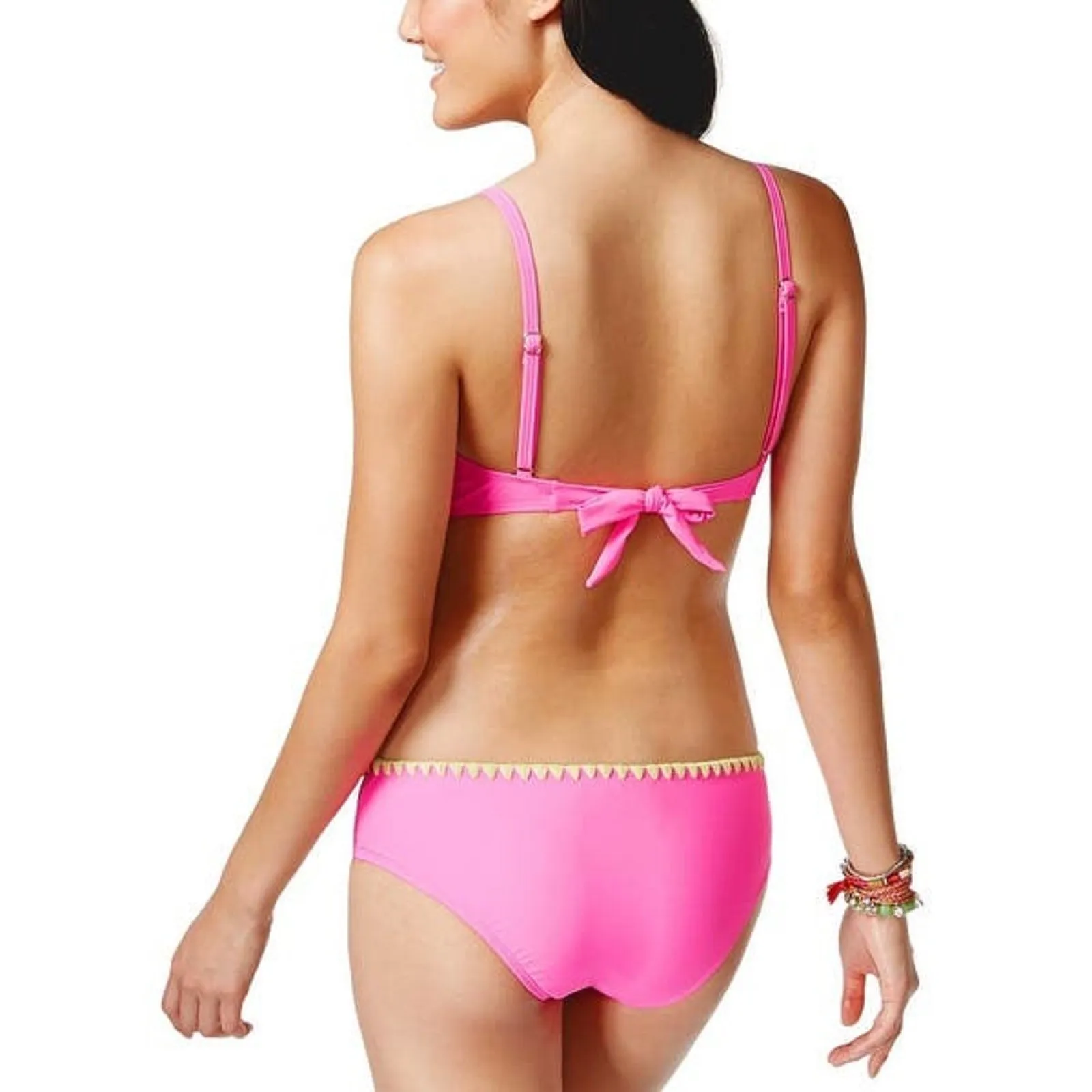 Bikini Nation Junior's Contrast-Trim Hipster Bikini Bottom, Pink, L