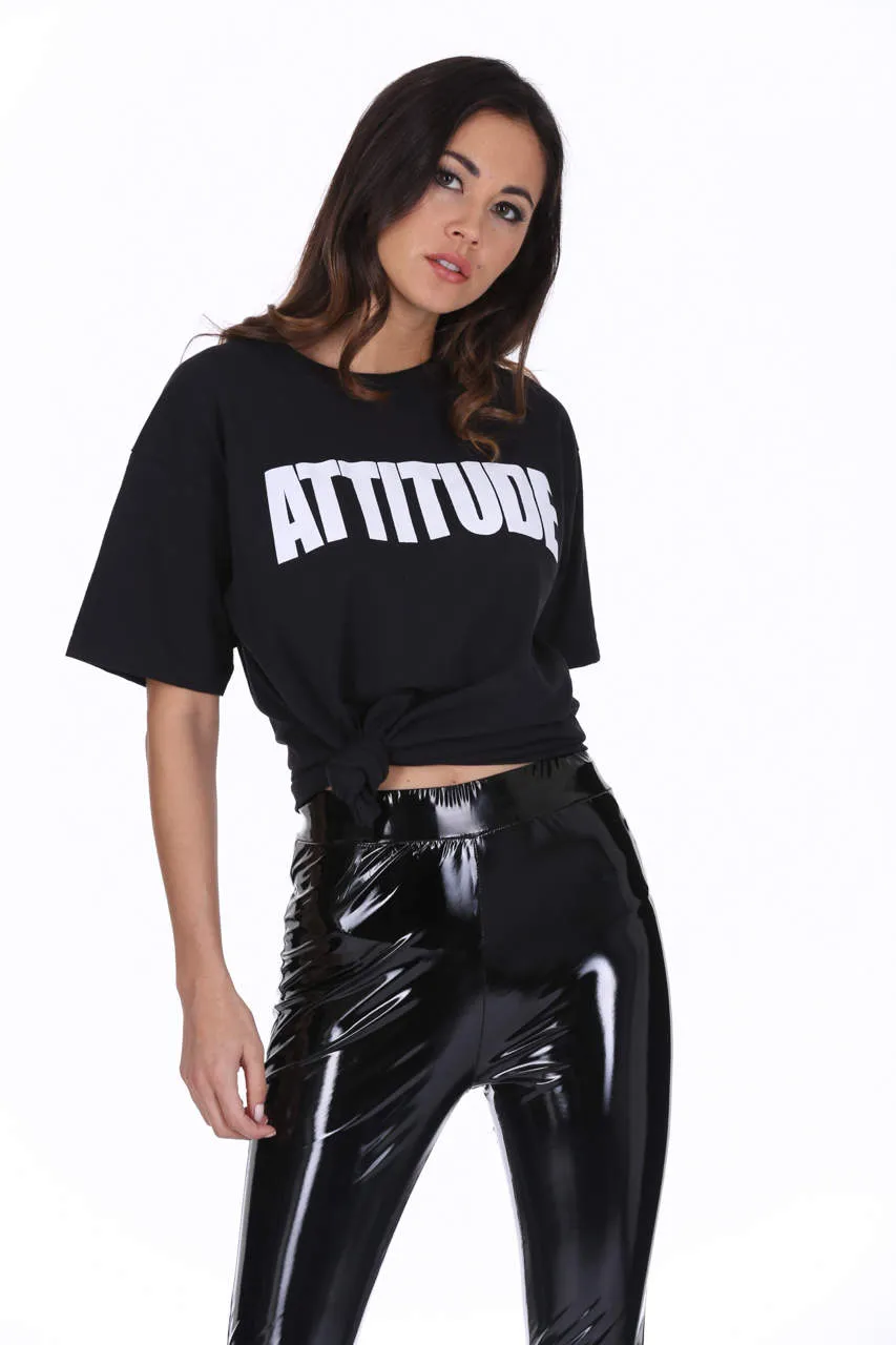 Black Attitude Slogan T-Shirt