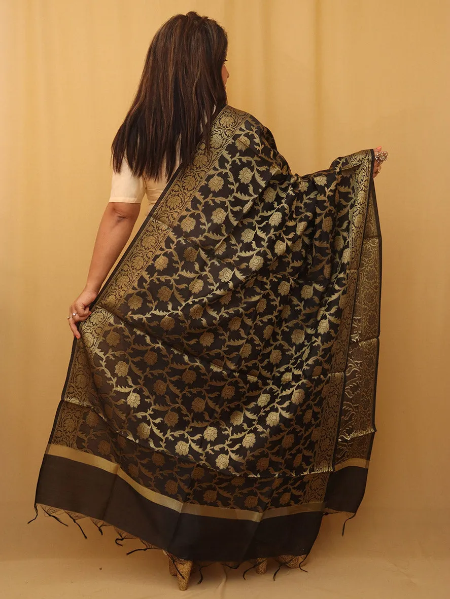 Black Banarasi Silk Dupatta