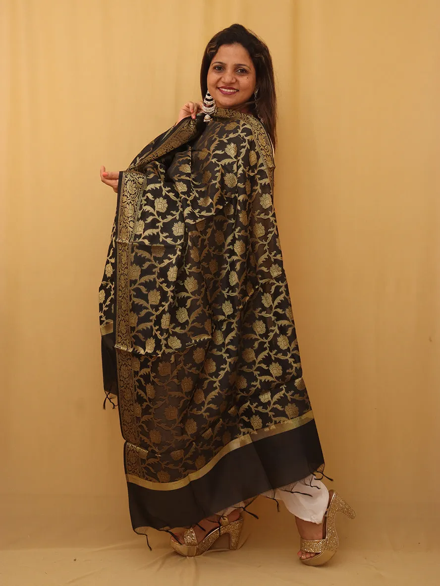 Black Banarasi Silk Dupatta