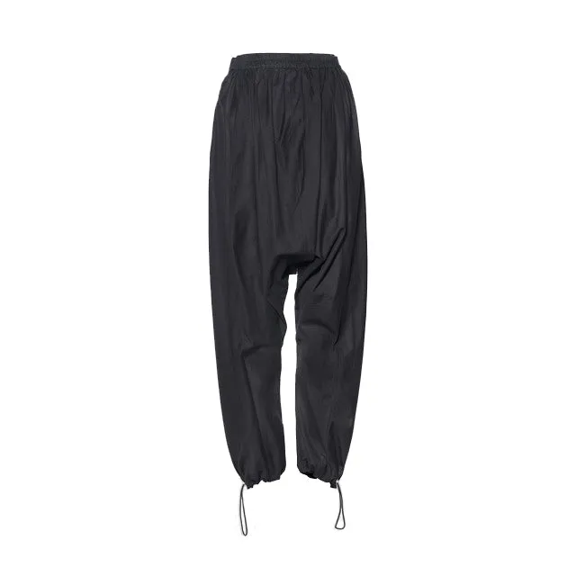 Black Cotton Drop Crotch Pants with Toggle