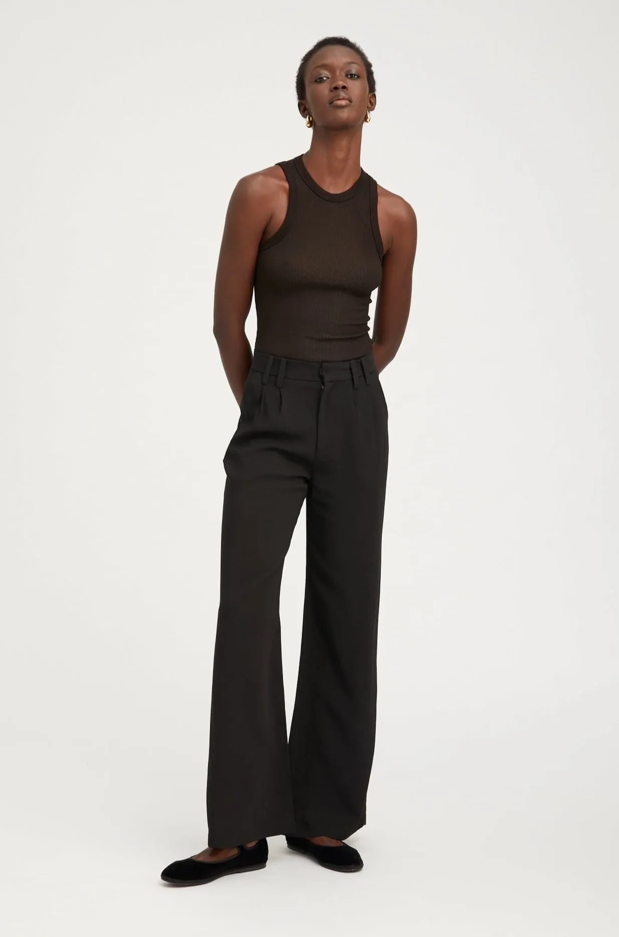 Black Crepe Pleated Trousers