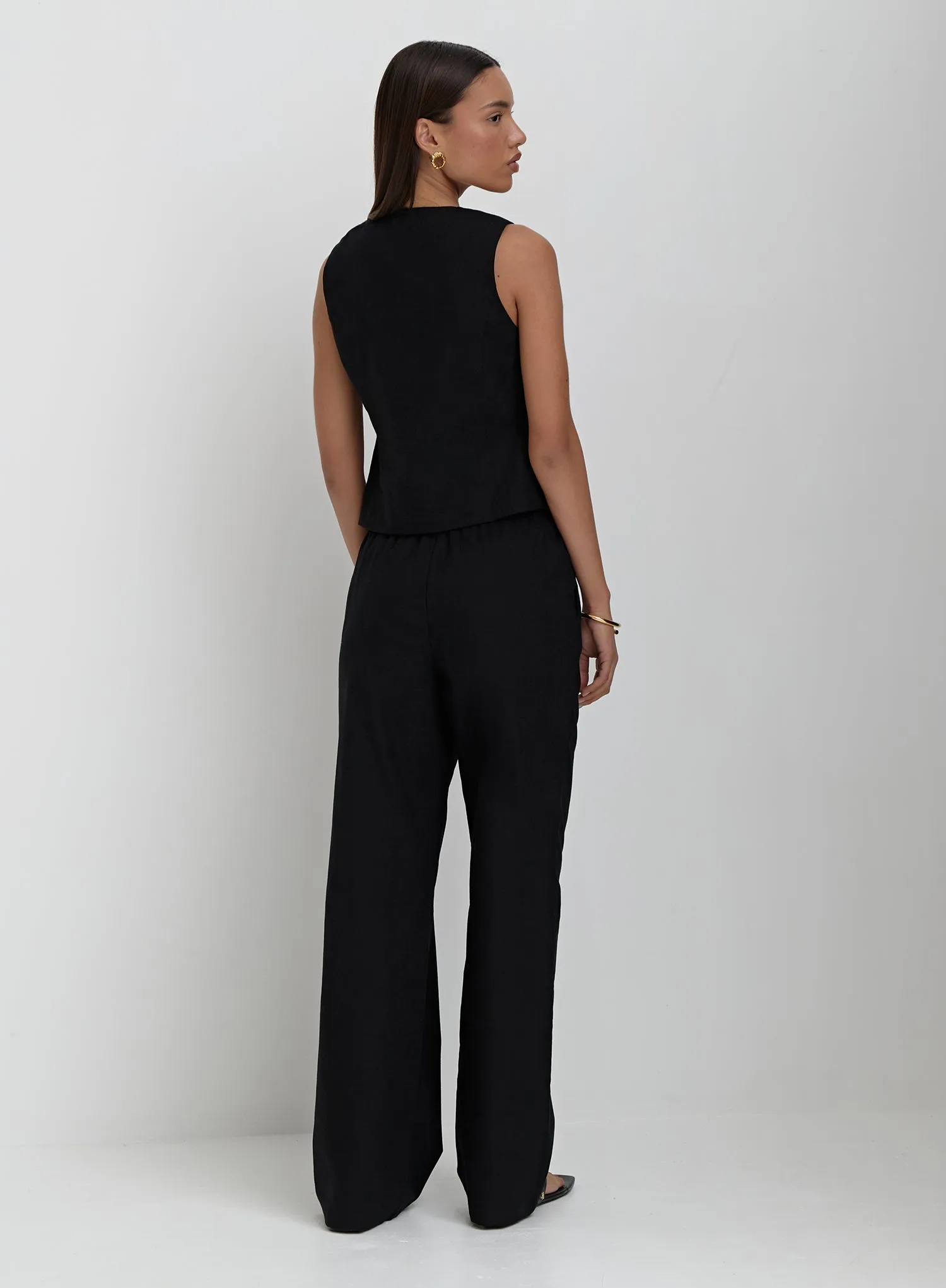 Black Elasticated Wide Leg Trouser- Zella