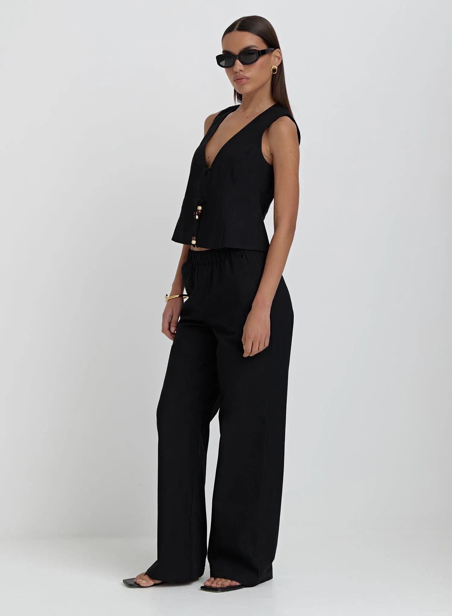 Black Elasticated Wide Leg Trouser- Zella