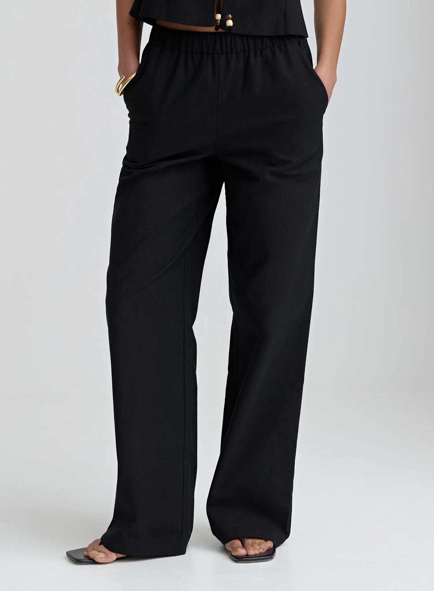 Black Elasticated Wide Leg Trouser- Zella