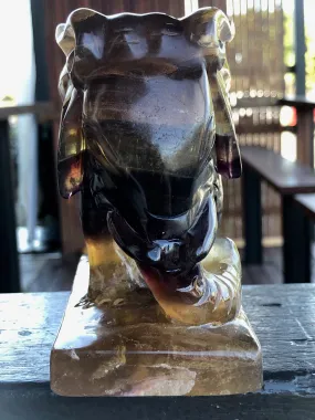 Black, Magenta and Yellow Banded Fluorite Elephant [1k1077]