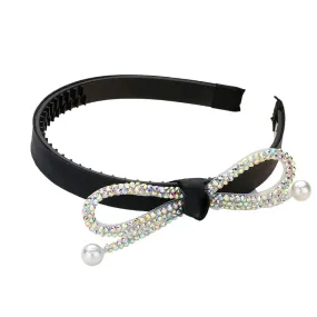 Bling Studded Pearl Tip Bow Accented Headband