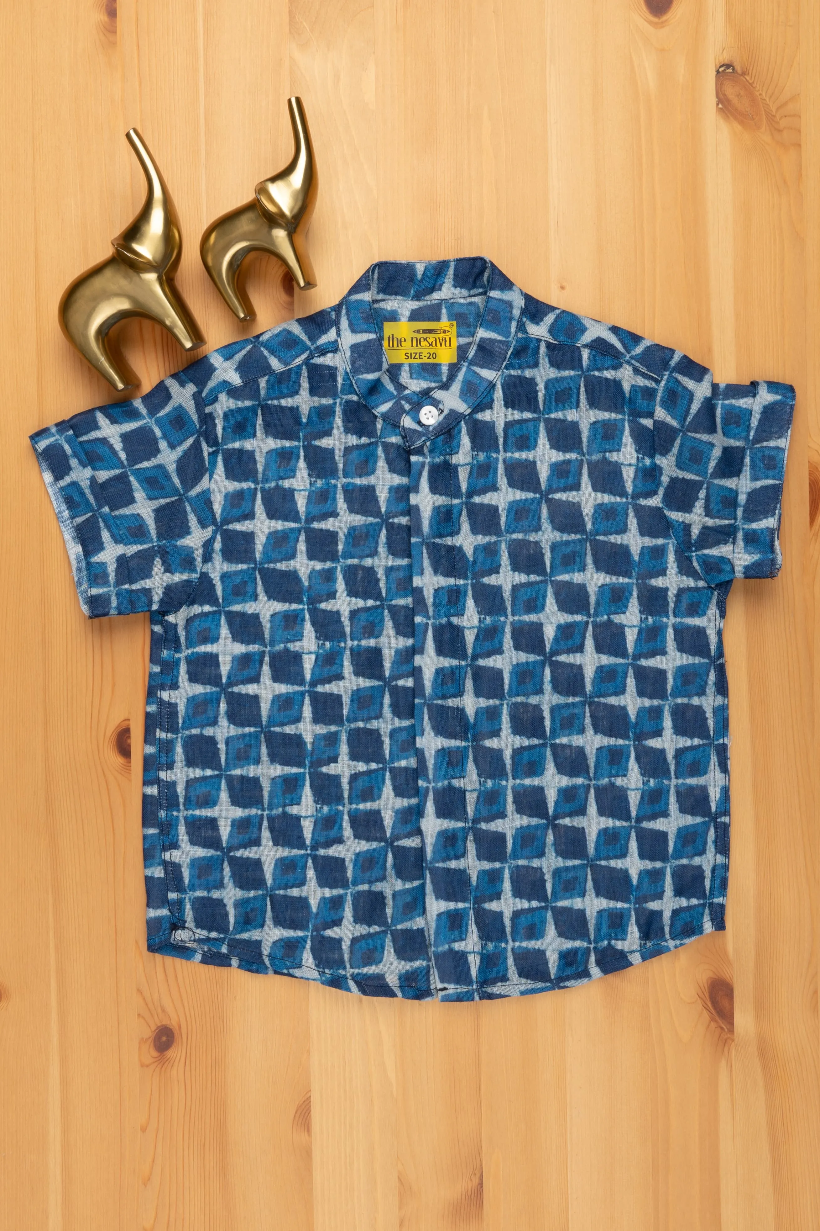 Boho Chic in Indigo: Linen Boys' Shirt with Artistic Prints for a Free-Spirited Style