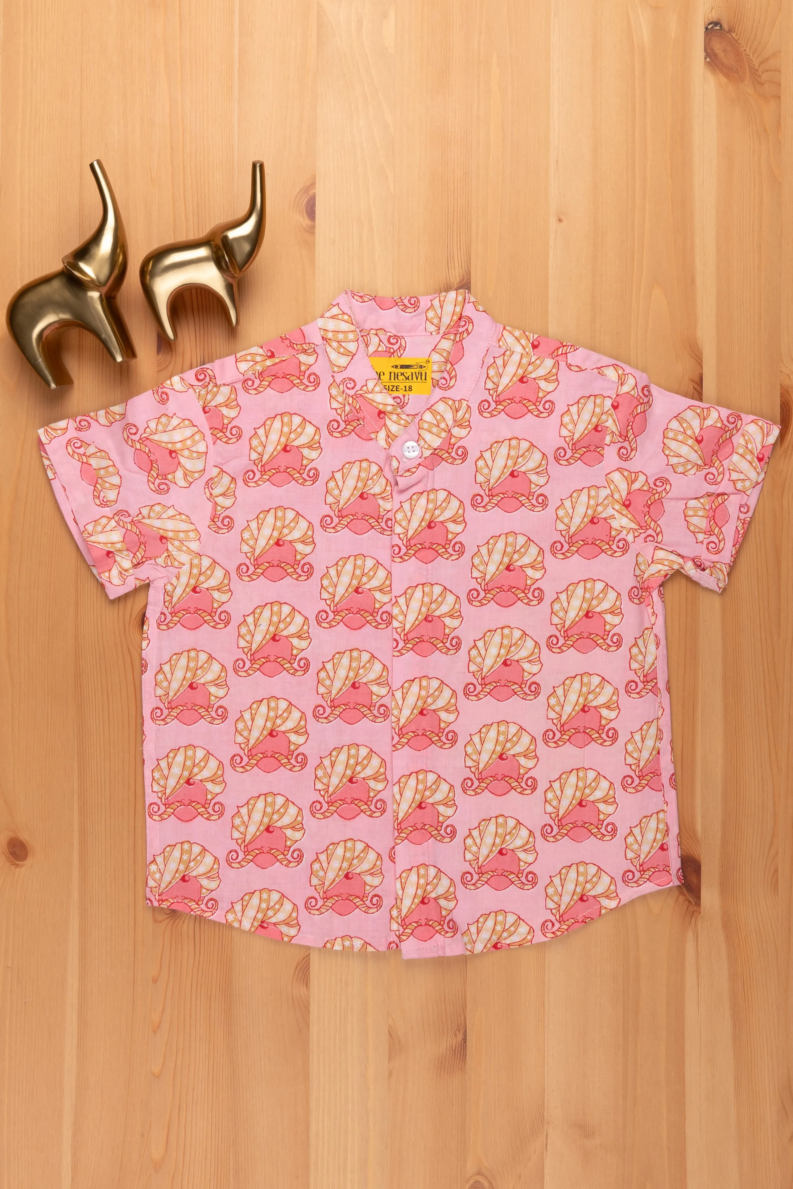 Boys Rajasthani Printed Pink Cotton Shirt by The Nesavu