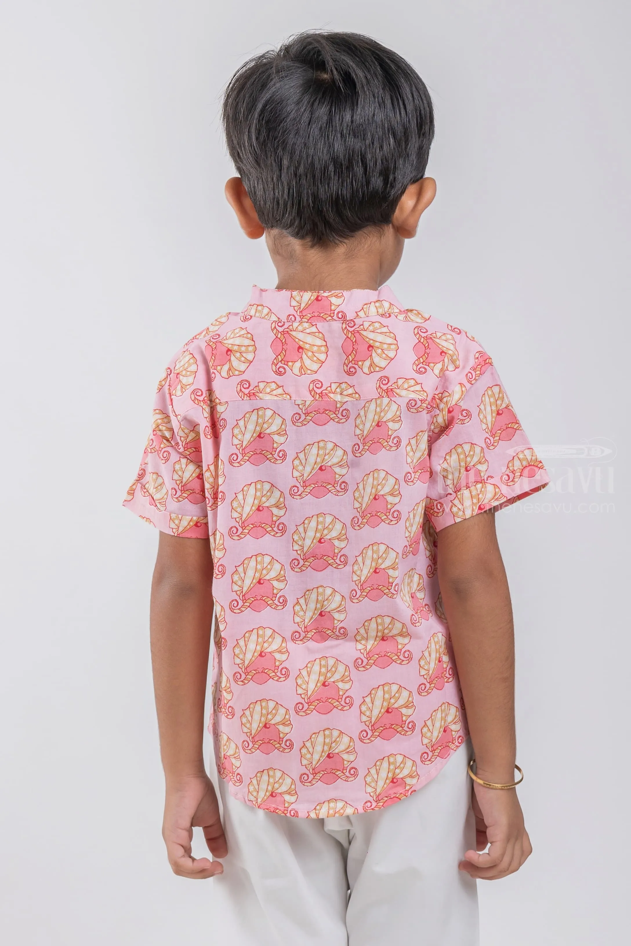 Boys Rajasthani Printed Pink Cotton Shirt by The Nesavu