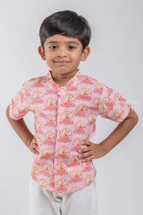 Boys Rajasthani Printed Pink Cotton Shirt by The Nesavu