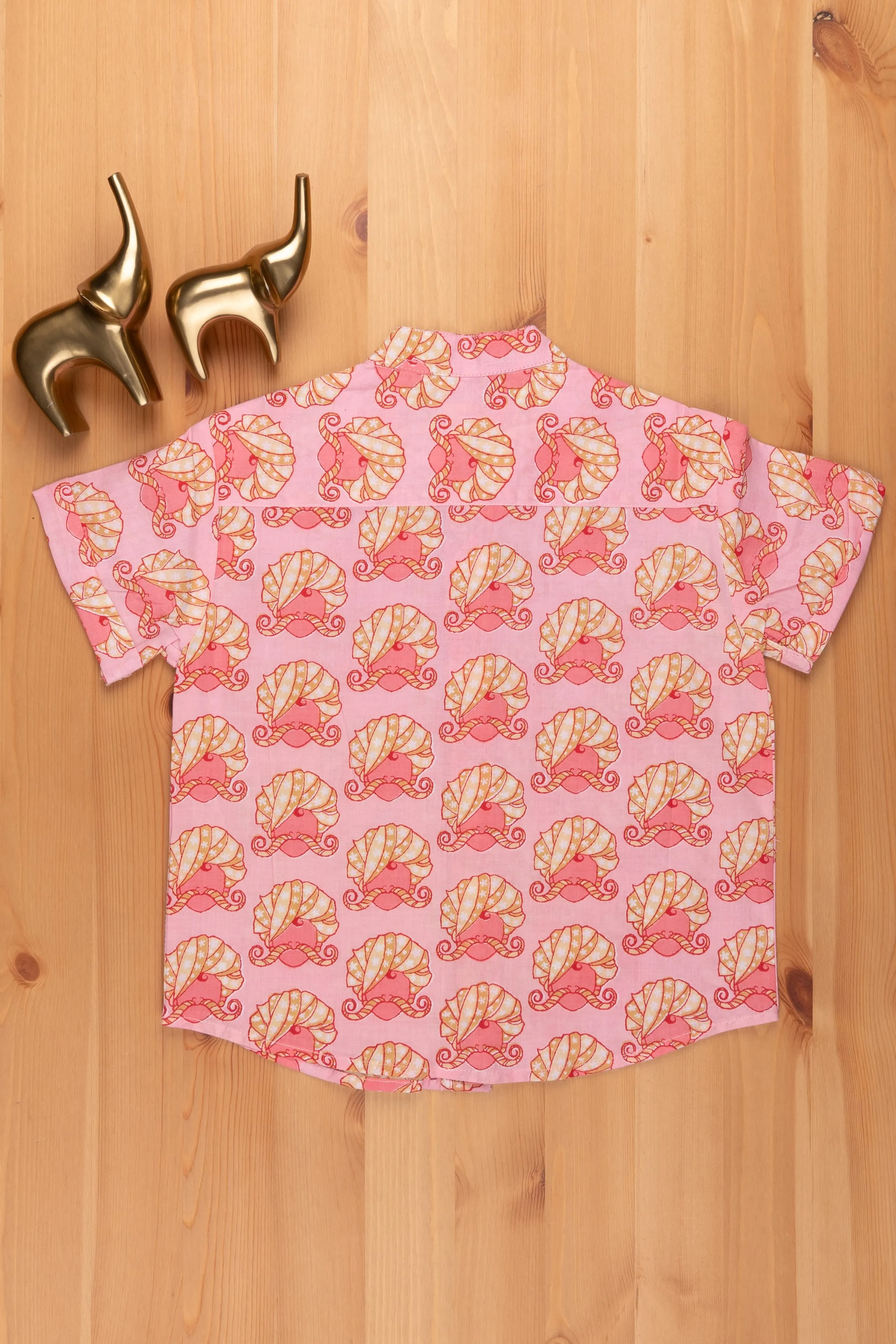 Boys Rajasthani Printed Pink Cotton Shirt by The Nesavu