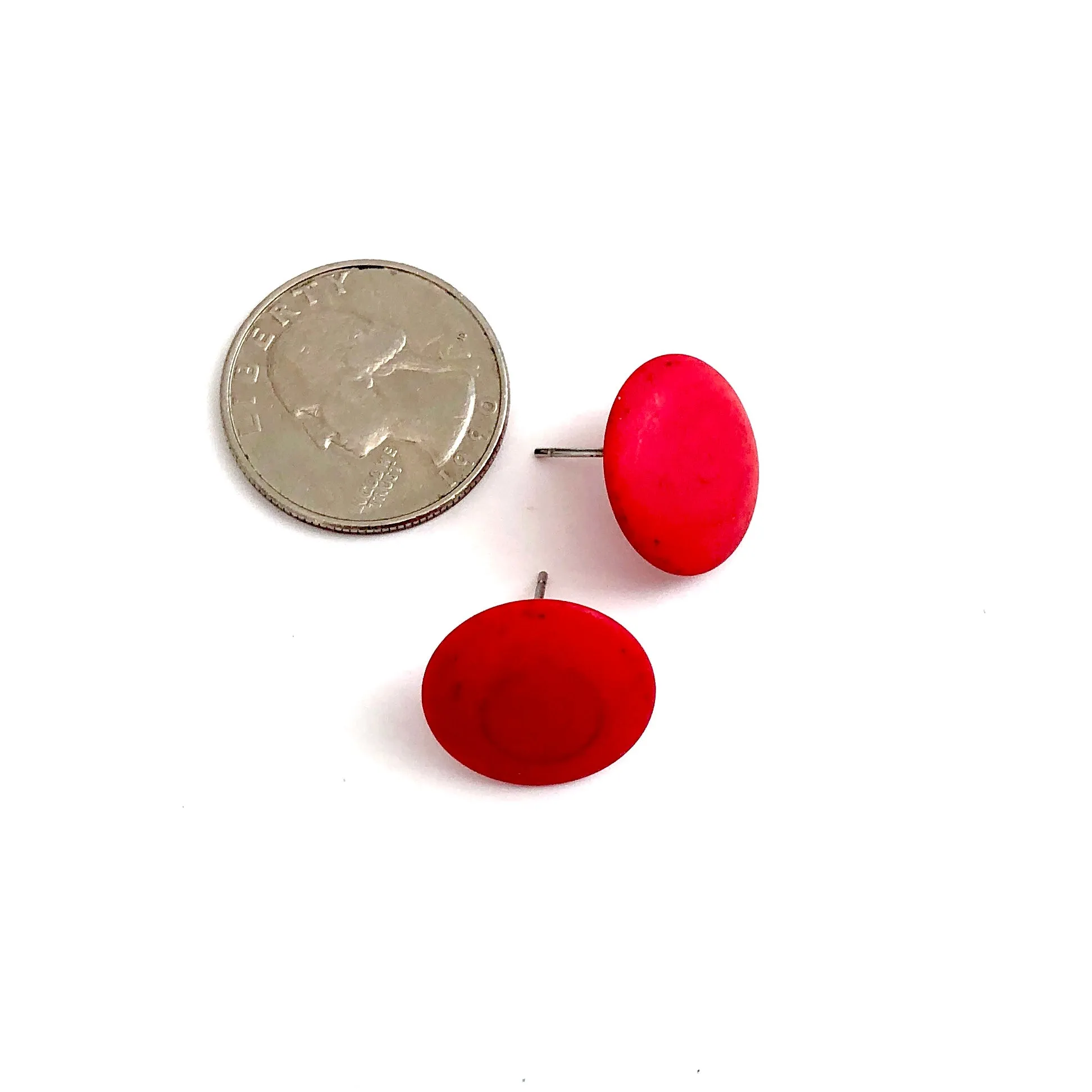 Bright Pink Disc Stud Earrings