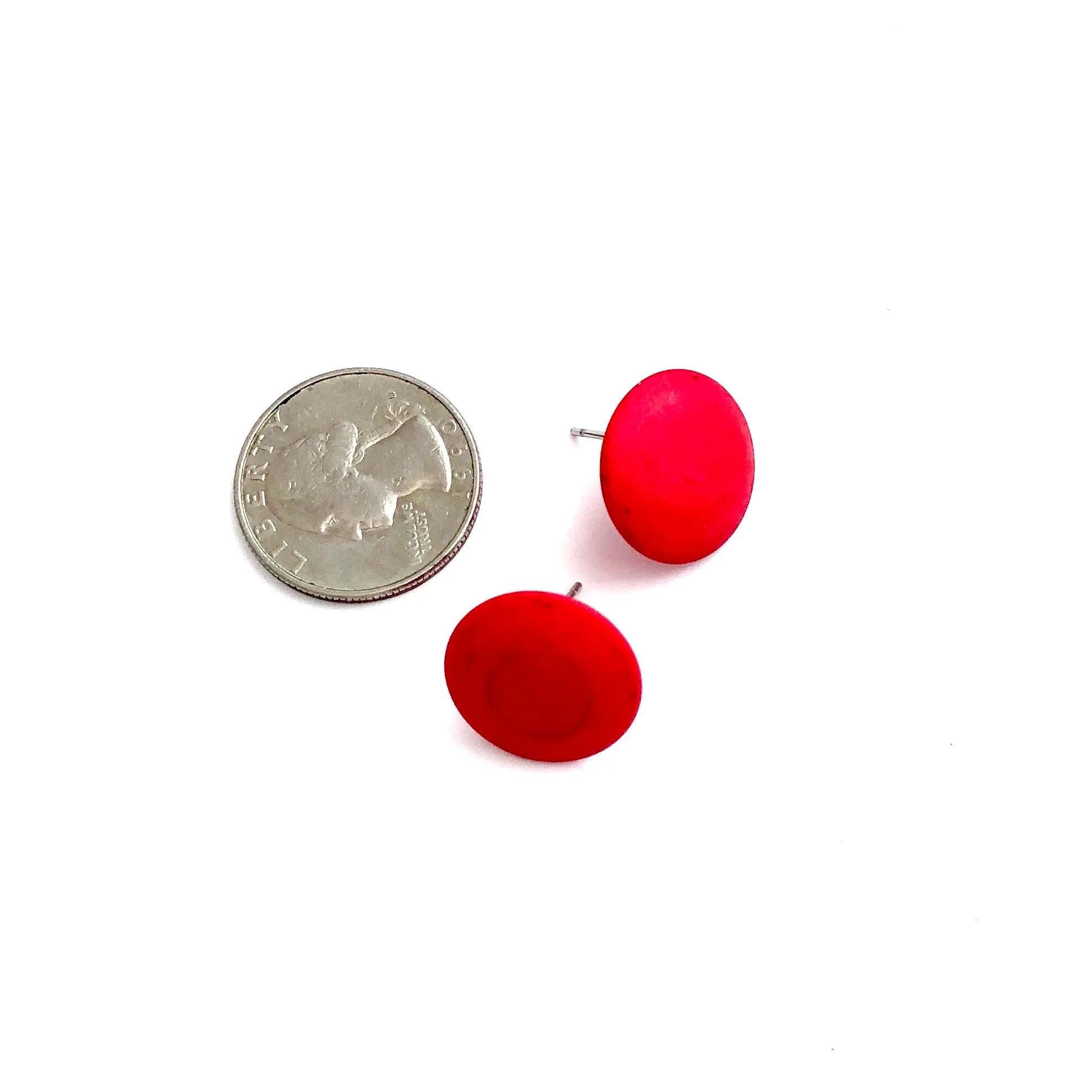 Bright Pink Disc Stud Earrings