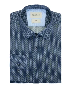 Brooksfield - Tone Geo Print Shirt - Navy Microprint Pattern