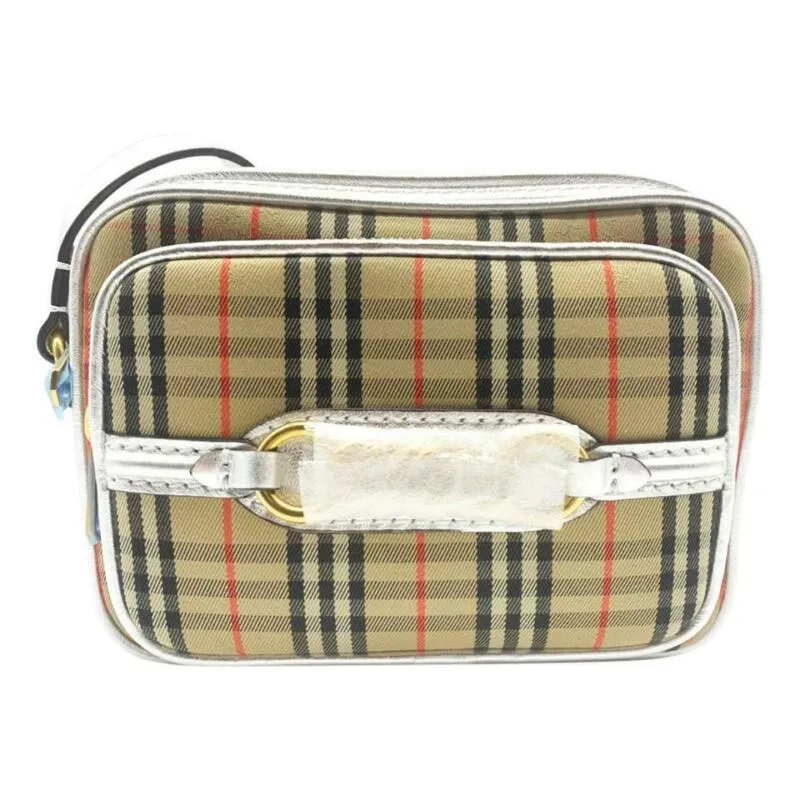 Burberry Camera Vintage Check Link Silver Canvas Cross Body Bag