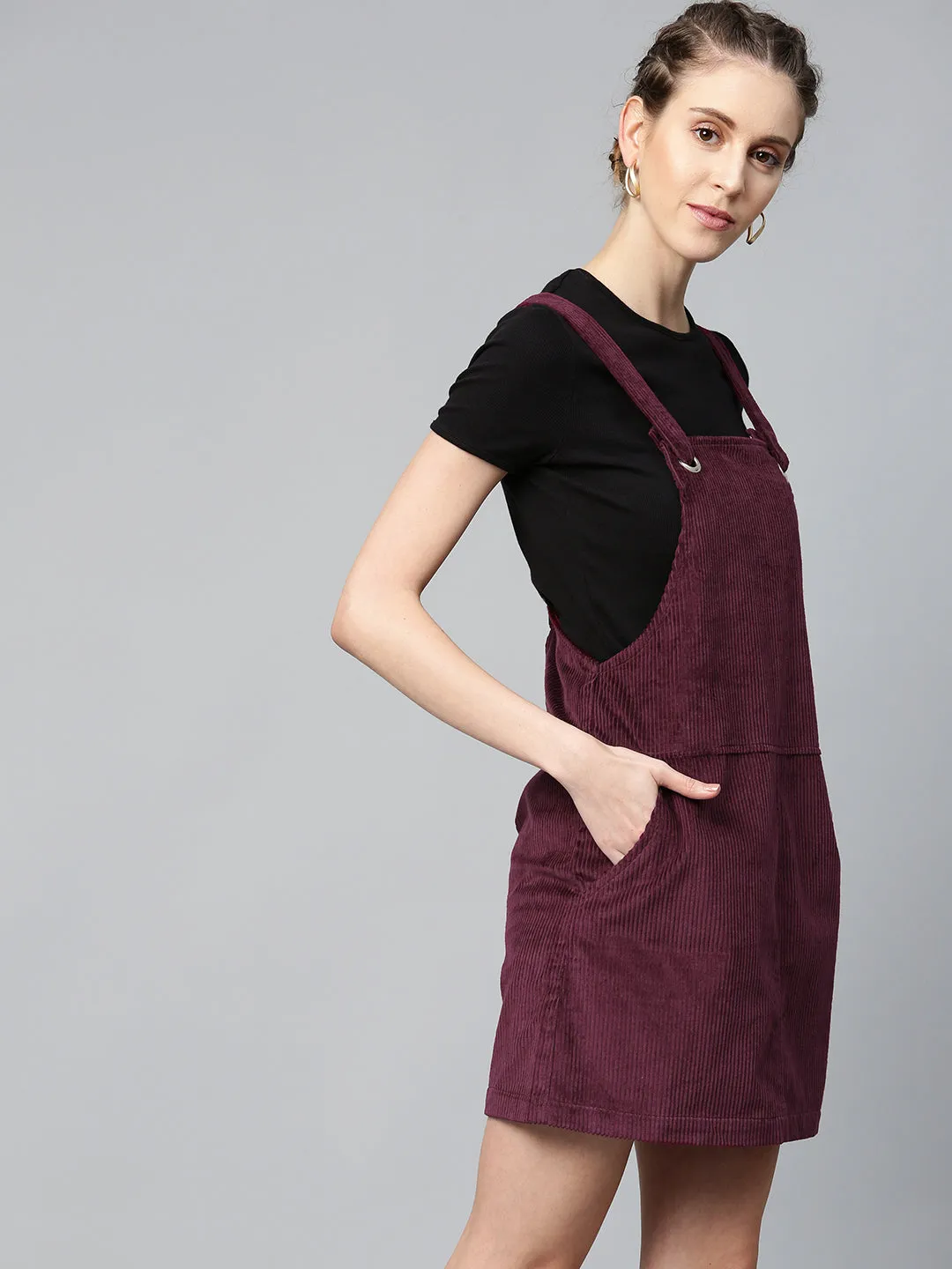 Burgundy Corduroy Pinafore Dress