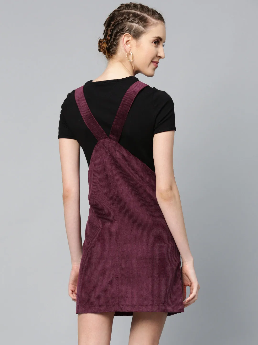 Burgundy Corduroy Pinafore Dress