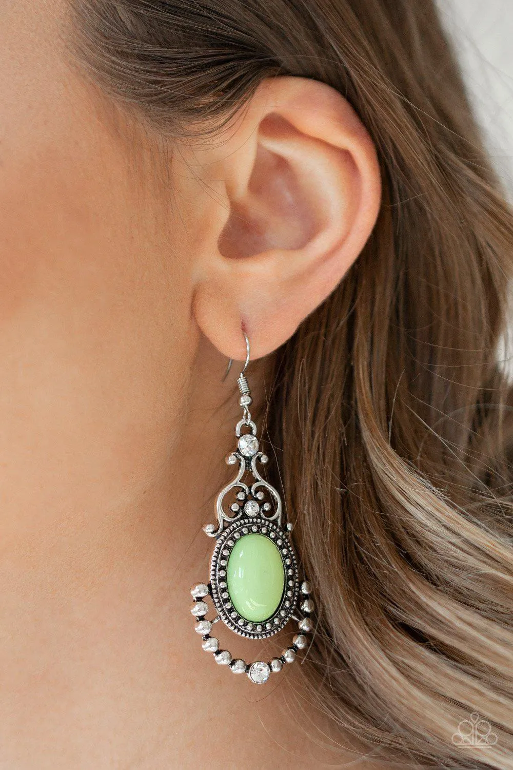 CAMEO and Juliet Green and Silver Earrings - Paparazzi Accessories