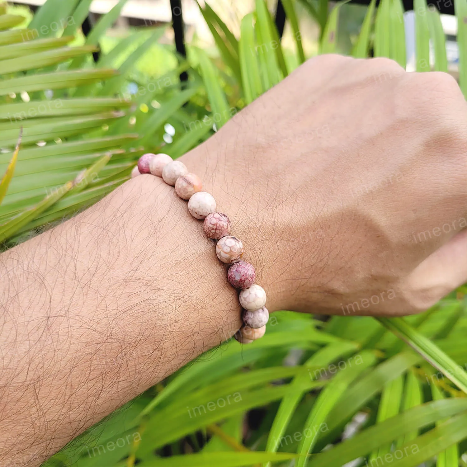 Certified Pink Llanite 8mm Natural Stone Bracelet