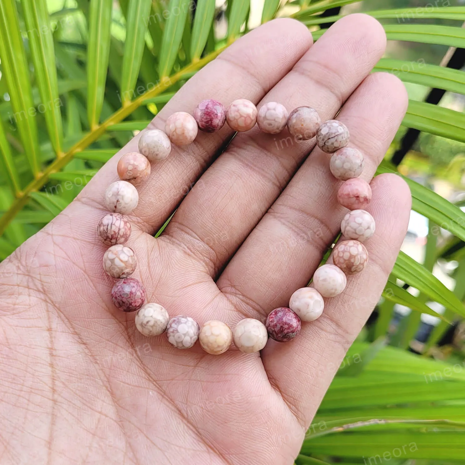 Certified Pink Llanite 8mm Natural Stone Bracelet