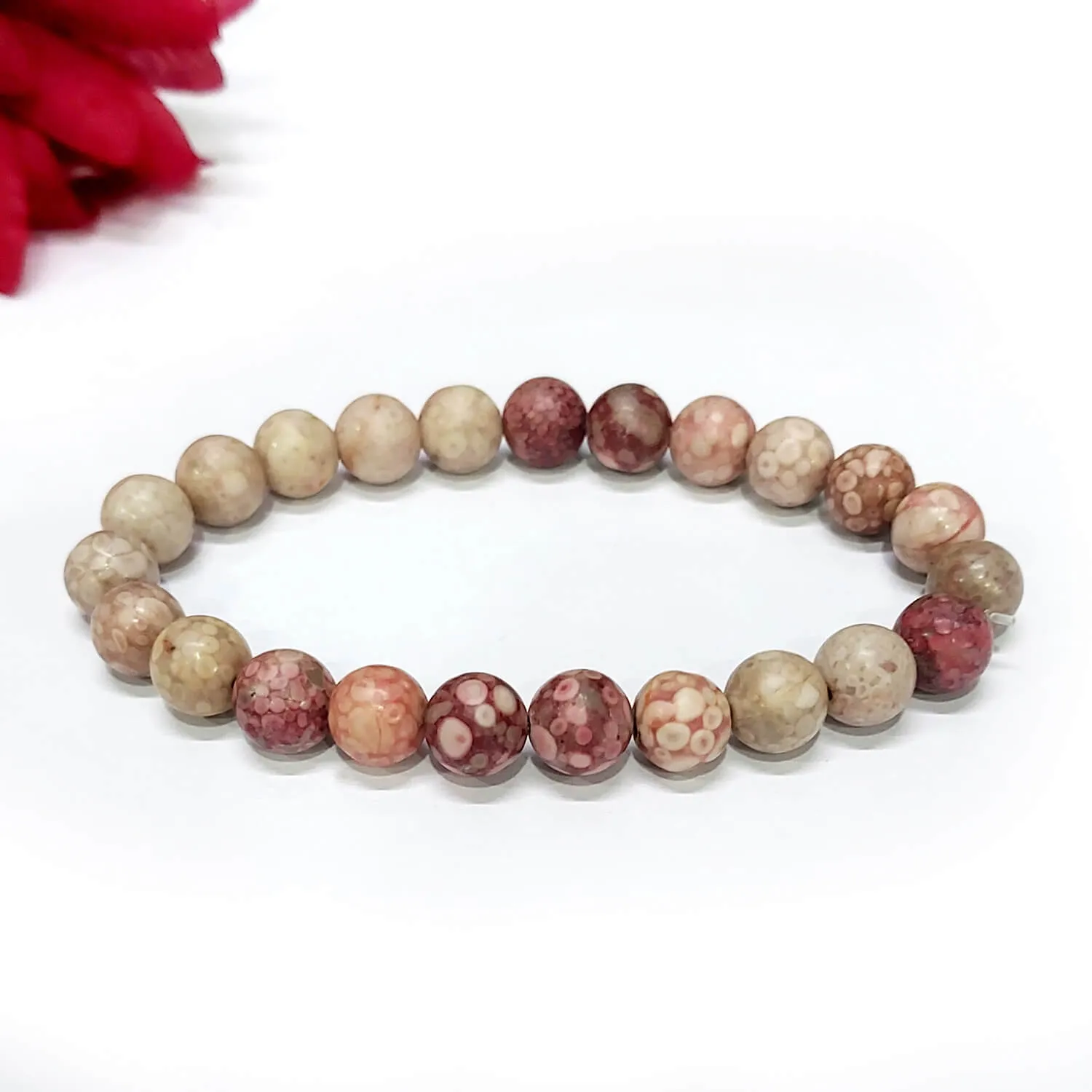 Certified Pink Llanite 8mm Natural Stone Bracelet