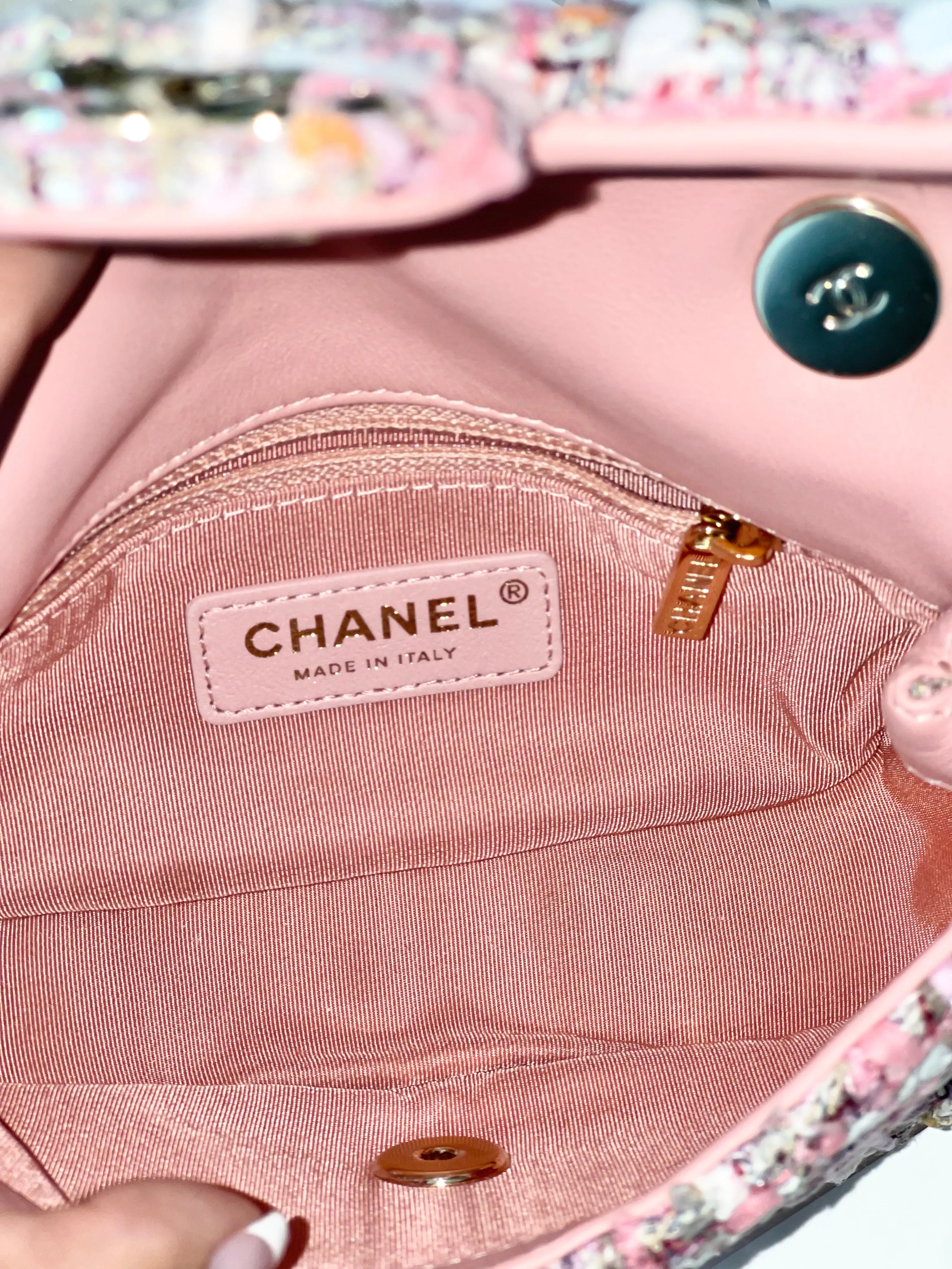 Chanel Mini Pearl Handle Flap Bag in Pink Tweed