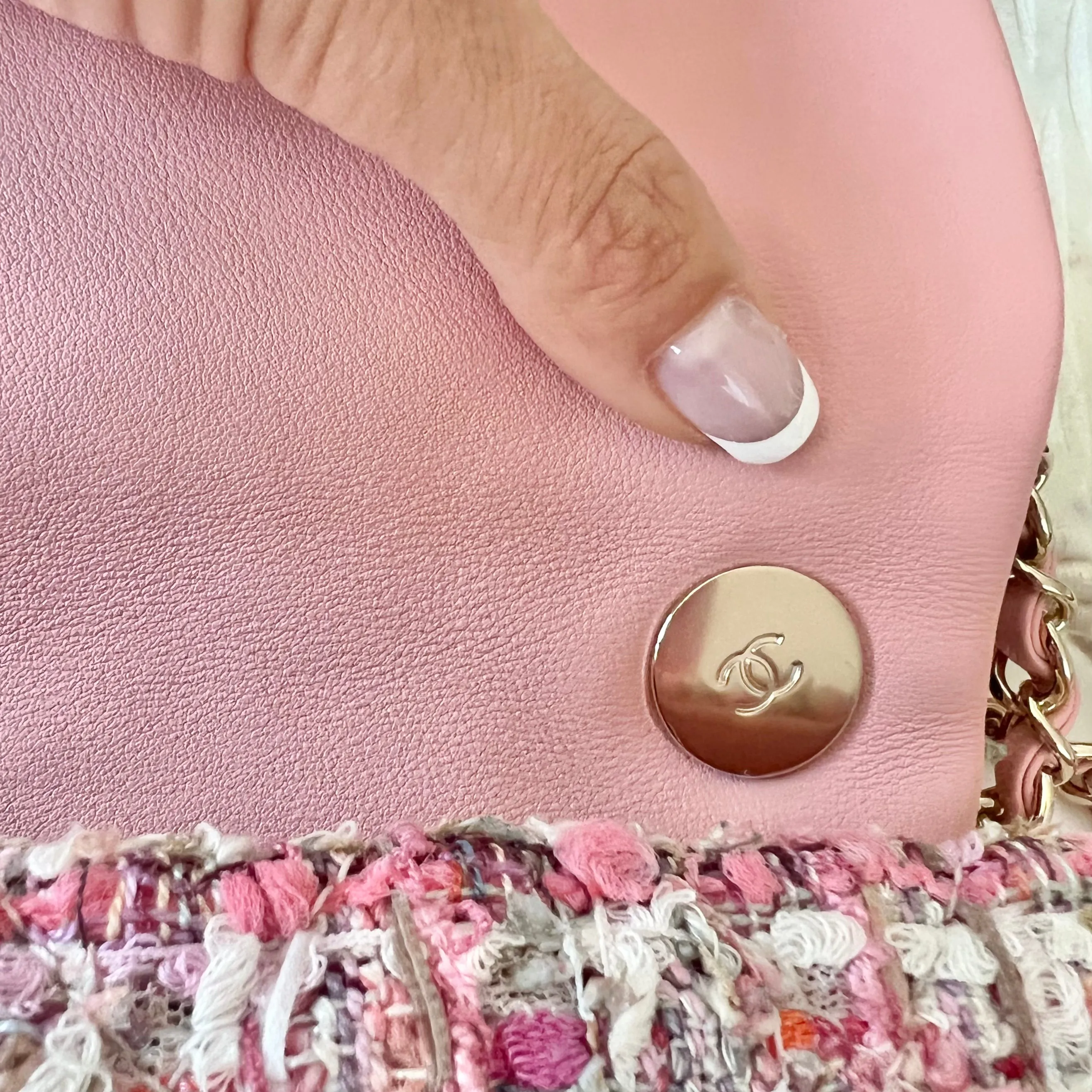 Chanel Mini Pearl Handle Flap Bag in Pink Tweed