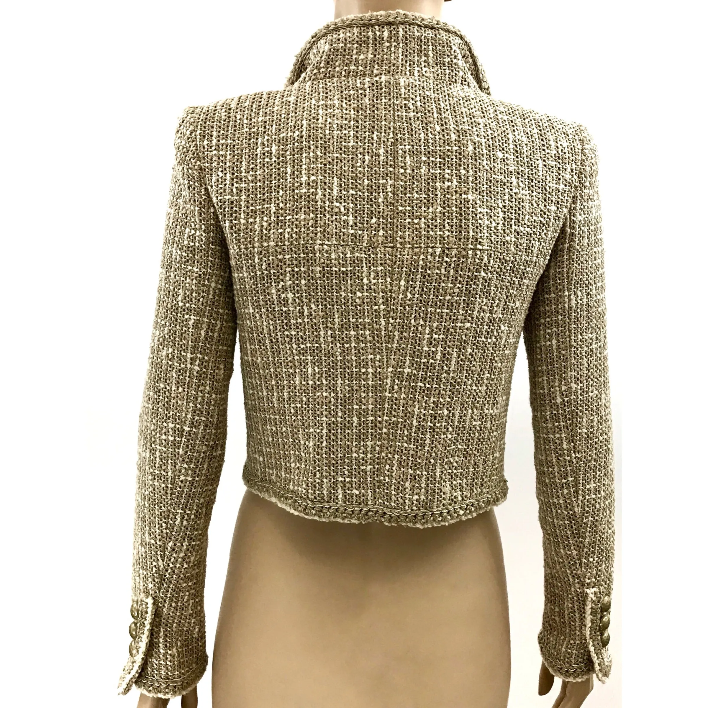 Chanel Tan Gold Tweed Cropped Jacket