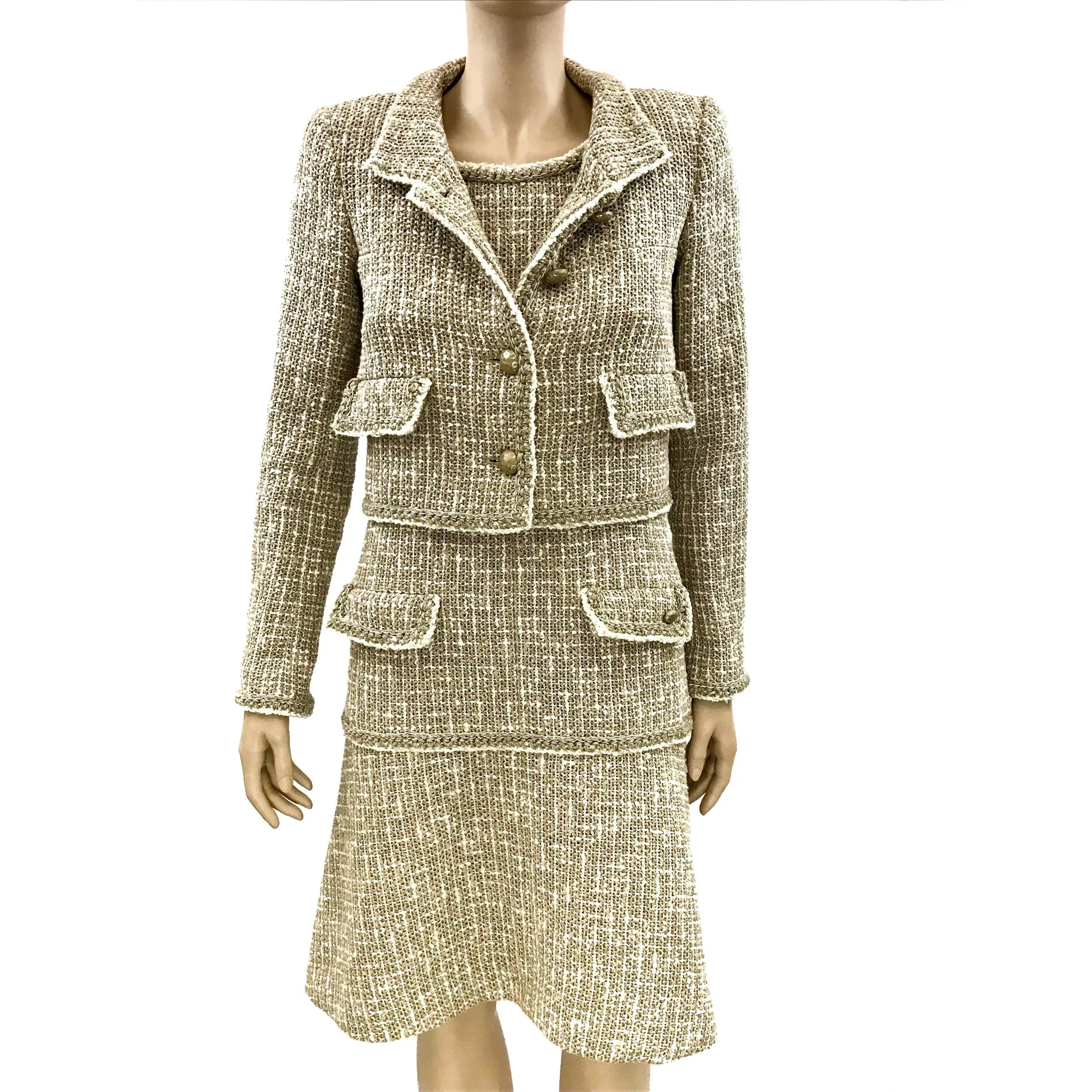 Chanel Tan Gold Tweed Cropped Jacket