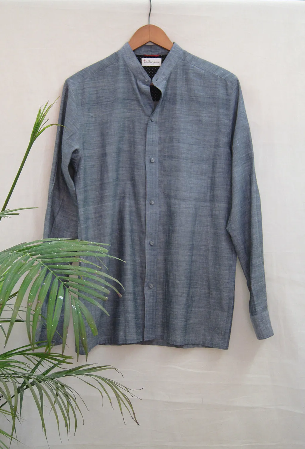 Charcoal Chambray Mandarin Collar Shirt