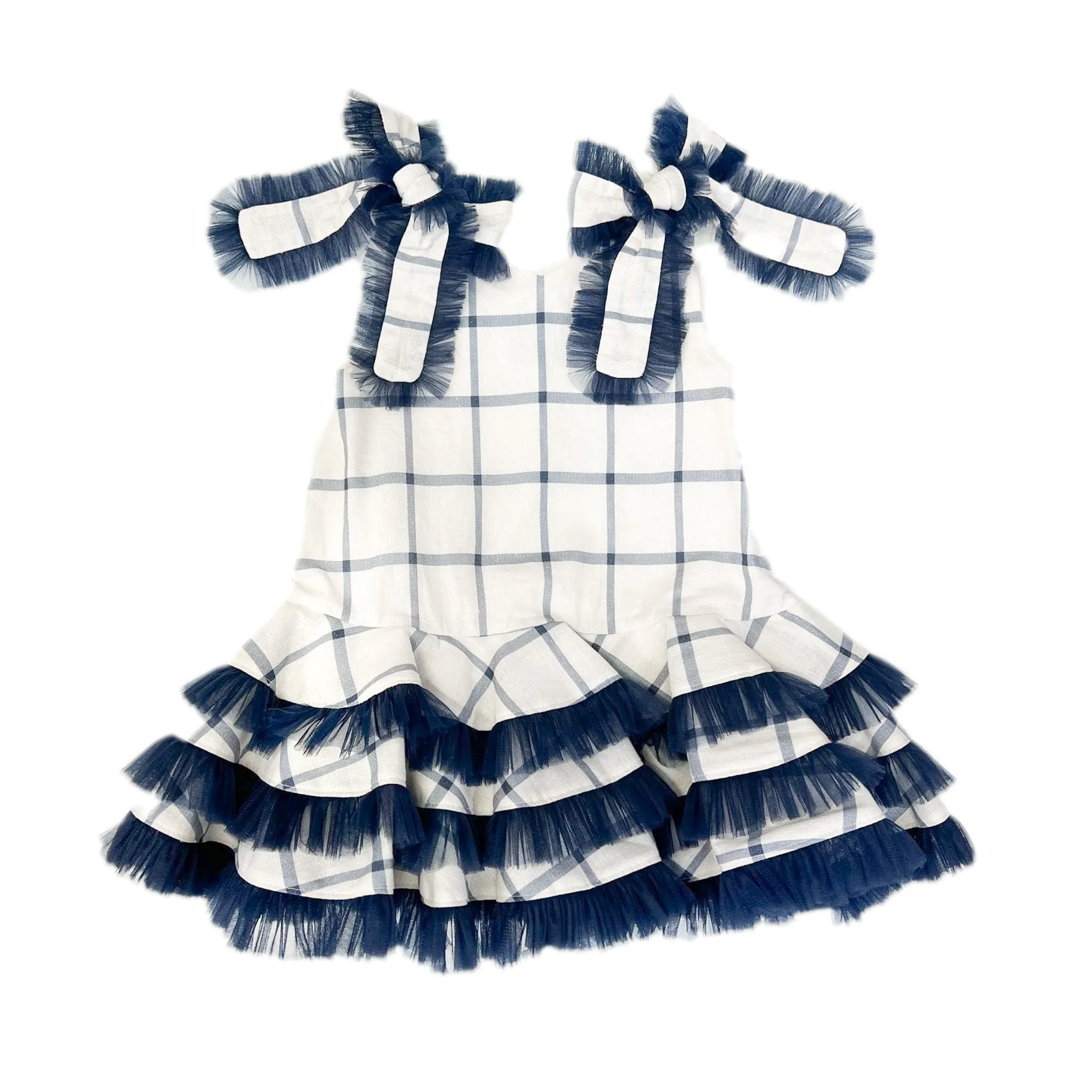 Checkered Linen Tulle Dress