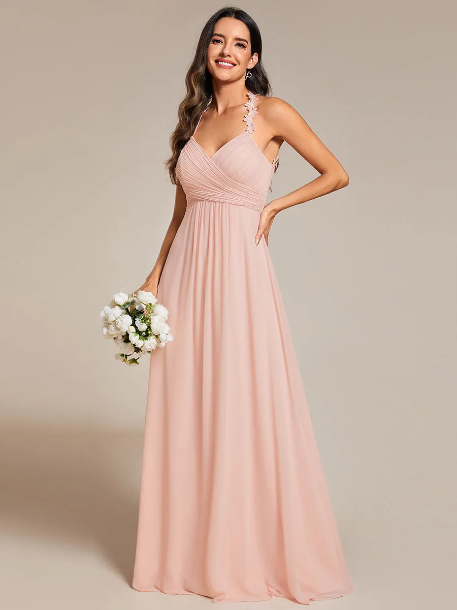 Chiffon Halter Neck Backless Cross Strap Bridesmaid Dress