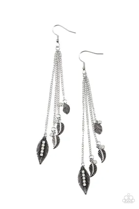 Chiming Leaflets White Opal and Silver Leaf Earrings - Paparazzi Accessories