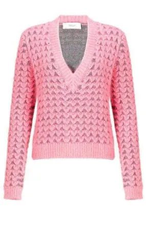 Chunky Pink Angora V Neck Jumper