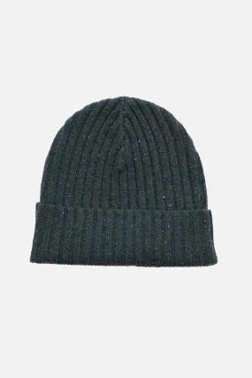 Chunky Ribbed Beanie / Dark Teal Donegal