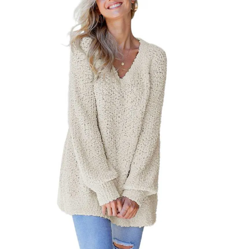 Comfy Oversized V Neck Popcorn Sweater Pullover