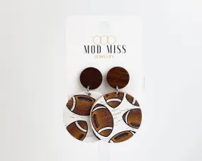 Cork Leather Round Earring "Football"  Wood stud