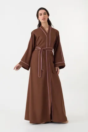 Cotton Linen Abaya in Brown