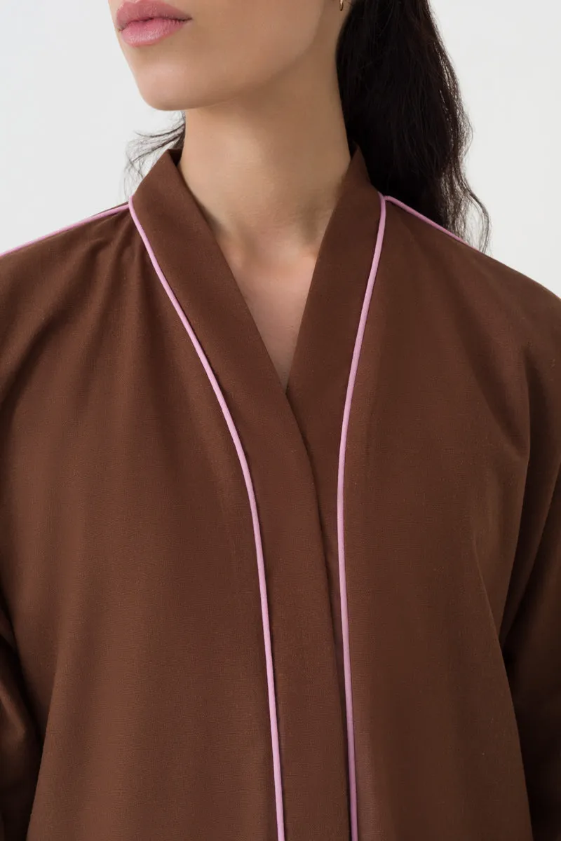 Cotton Linen Abaya in Brown