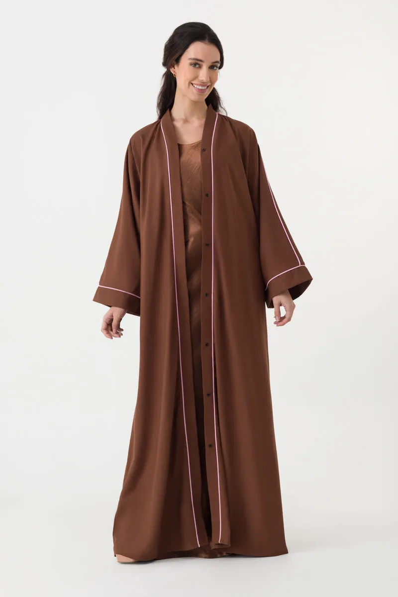 Cotton Linen Abaya in Brown